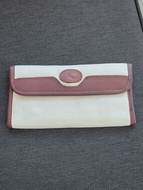 Bi-Color Leather Wallet Clutch in Cream and Brown